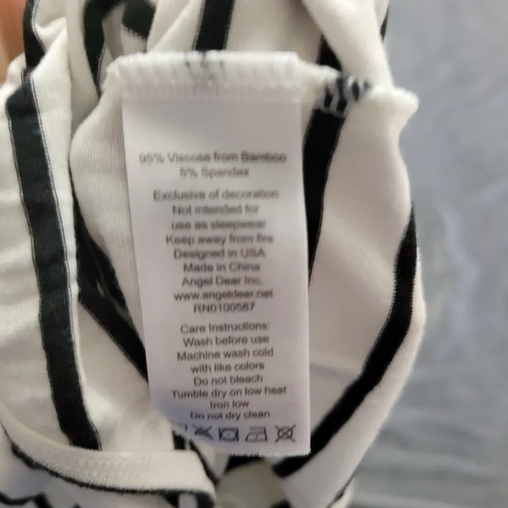 Angel Dear Knotted Gown Baby Boy Girl 0-3 Months Black White Stripe Bamboo Blend